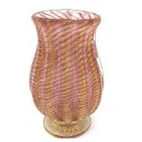 Murano Pink and Gold Fleck Ribbed Art Glass Vase