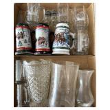 Budweiser Steins, Glass Vases, Glass Ship Mugs,