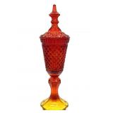 Amberina Glass Diamond Pattern Lidded Compote