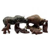 Wood Carved Rabbit, Cats, Toad, and Resin-Type