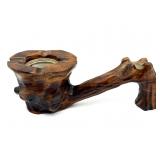 Pipe Shaped Carved Wood Ashtray 12" x 4"