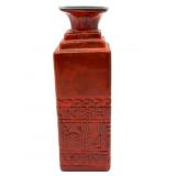 Frankoma 7JG Orange Mayan/Aztec Vase/Bottle 9.25"