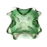 Art Glass Green and Clear Ashtray 5.5" x 2"