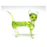 Small Green Art Glass Cat 3" x 2.5"