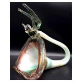 Murano-Style Art Glass Cornucopia Vase with Bird