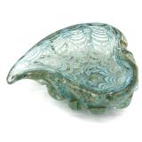 Murano Leaf Shaped Blue Lattimo Web with Gold Art