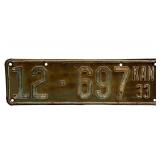 1933 Kansas License Plate - Sumner County