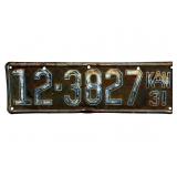 1931 Kansas License Plate - Sumner County