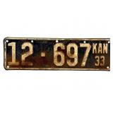 1933 Kansas License Plate - Sumner County