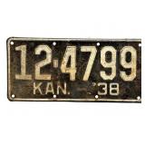 1938 Kansas License Plate - Sumner County
