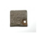 1943 Kansas License Plate Renewal Tag