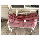 Glider, Cast Iron Bird Bath, Cushions