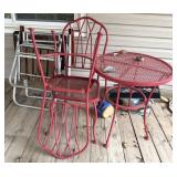 (2) Metal Chairs w/ Table, (2) Folding Chairs