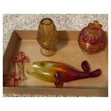 Blenko Amberina Glass Fish, Amberina Glass Lidded