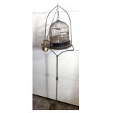 Vintage Cast Iron Base Metal Birdcage Stand with