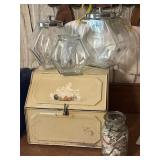 Glass Kitchen Canisters, Vintage Metal Bread Box,