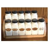 (11) Vintage Milk Glass Spice Jars & Rack