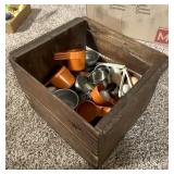 Wooden Crate w/ Measuring Cups, Tupperware &
