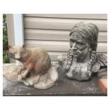 Concrete Bust & Fox, 18" & 12"