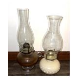 (2) Kerosene Lamps, Hobnail & Handled