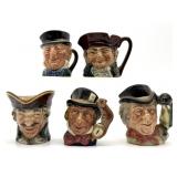 (5) Vintage Miniature Royal Doulton Toby Jug Mugs