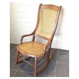 Antique Cane Bottom Wood with Burl Accent Rocking