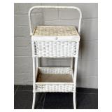 Wicker and Wood Basket Side Table 14" x 11" x 27"