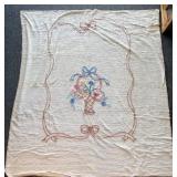 Vintage Chenille White with Flower Basket