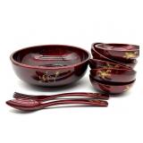 Vintage Lacquerware Red with Gold Flowers Serving