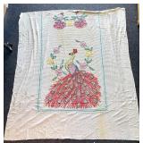 Vintage Chenille White with Colorful Peacock