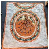 Vintage Chenille White with Orange Peacock