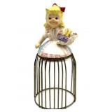 Vintage Ceramic and Wire Little Girl with Fruit