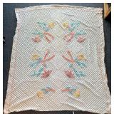 Vintage White with Pastel Flowers Chenille