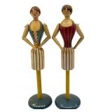 (2) Vintage Wood Lady Napkin Doll Napkin Holders