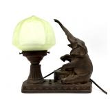 Vintage Elephant Lamp with Uranium Glass Globe-