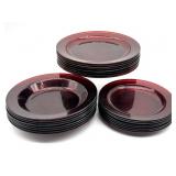 Red Glass Plates and Bowls- (8) Dinner Plates