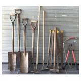 Sledgehammer, Shovels, Hoes, Potato Fork, and