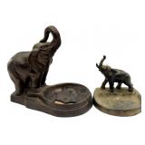 (2) Vintage Metal Elephant Ashtrays 7" x 7" and