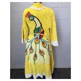 Vintage MCM Yellow Chenille Colorful Peacock Robe