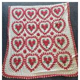 Vintage White with Red Hearts and Flowers