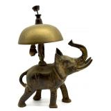 Vintage Brass Elephant Desk Bell 6" Tall