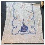 Vintage Chenille White with Blue Peacock