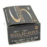 (20) Rnds 9mm+P, Gold Dot, 124 Gr. GDHP