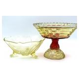 Vintage Yellow Glass Three-Footed Bowl and Vintage Yellow Glass Three-Footed Bowl and