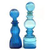 Vintage Blue Glass Bottles with Stoppers 7.5" Vintage Blue Glass Bottles with Stoppers 7.5"