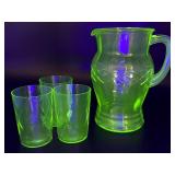 Uranium Glass Pitcher and Glasses- pitcher Uranium Glass Pitcher and Glasses- pitcher
