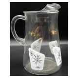 Vintage MCM Glass Pitcher with Gold and White Vintage MCM Glass Pitcher with Gold and White
