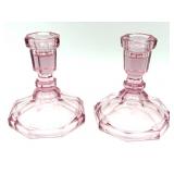 Vintage Pink Glass Candlestick Pair 4.5" Vintage Pink Glass Candlestick Pair 4.5"