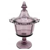 Vintage Lace Trim Purpled Glass Lidded Compote Vintage Lace Trim Purpled Glass Lidded Compote