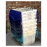 Plastic Totes with Attached Lids- two are Plastic Totes with Attached Lids- two are